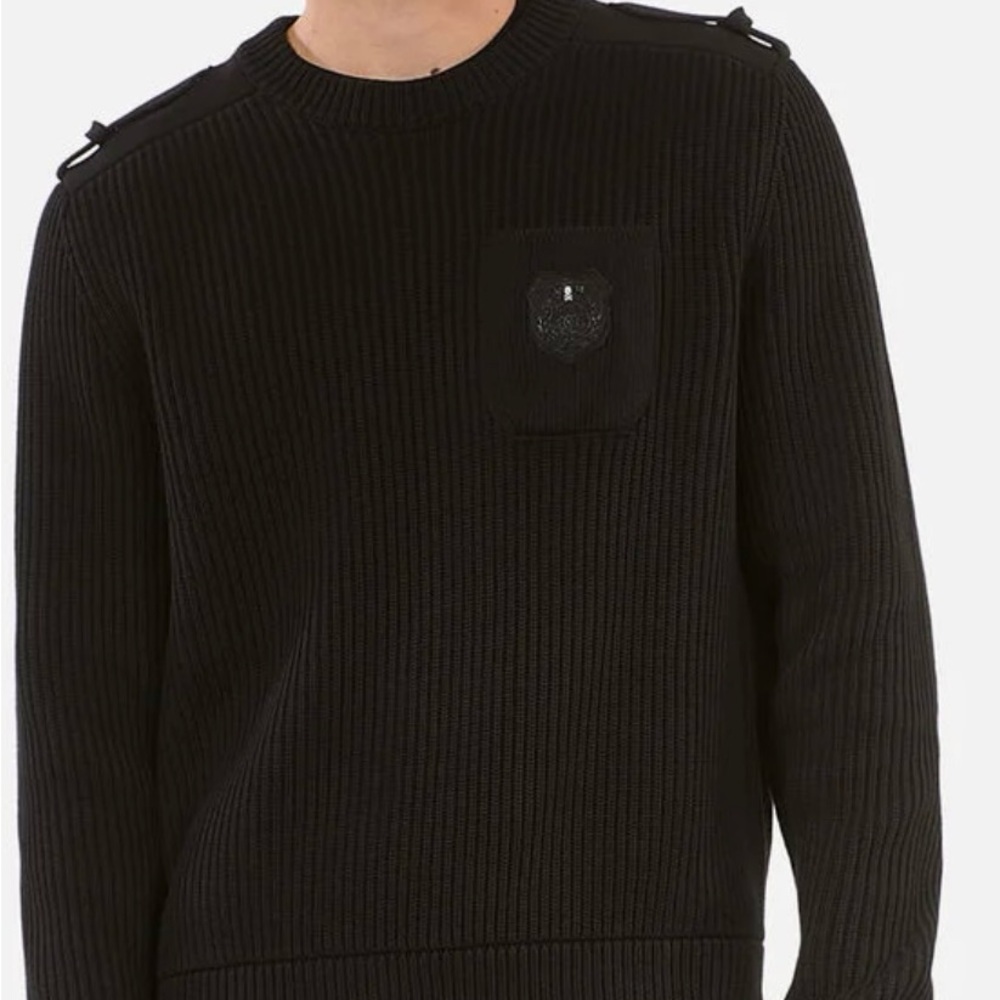 The Kooples Black Crewneck Sweater with Ribbed Knit